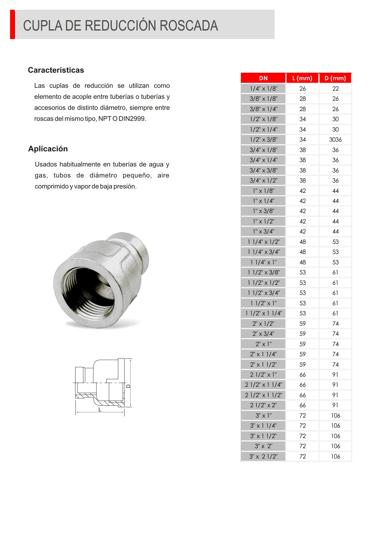 Cupla de Reducción Roscada